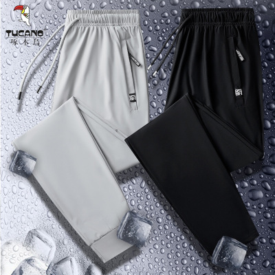 啄木鸟男士2025夏季新款冰丝速干透气裤子舒适百搭宽松裤休闲长裤