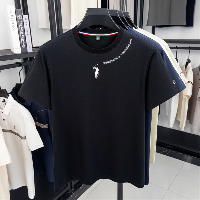 春夏季新款男士亲肤透气商务休闲简约翻领轻薄新疆棉短袖T恤