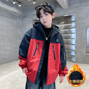 男童冬装夹棉冲锋衣外套新款中大童秋冬款男孩冬季加厚风衣潮