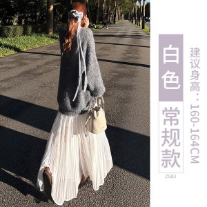 半身裙子女春季2026新款杏色高腰a字百褶长裙小个子垂感蛋糕纱裙
