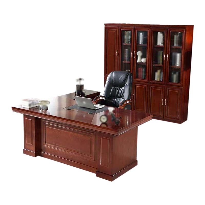 DXBG老板桌大班台总裁桌椅组合贴实木皮办公桌简约现代单人主管经理桌2.0米整套+椅子+五门书柜
