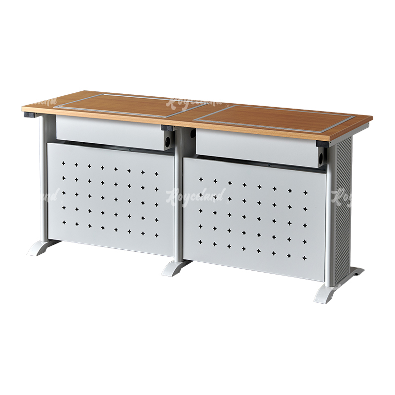 洛诗莲 (RoyceLand) 隐藏式翻转电脑桌培训桌教室机房多媒体学习桌办公桌A款双人位黄榉色