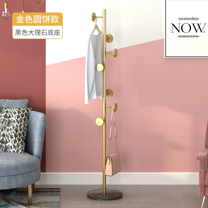 晋舰 大理石铁艺衣帽架落地简易衣服卧室家用置物收纳简约现代挂衣架子 黑色大理石+金色圆饼
