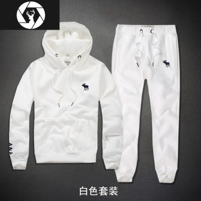 HongZun2019新款运动休闲套装男秋冬连帽卫衣加绒加厚大码衣服两件套其他套装