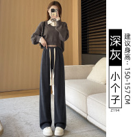 咖色加绒阔腿裤女春秋垂感直筒高腰小个子宽松窄版休闲雪尼尔裤子