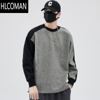 HLCOMAN拼色卫衣男士2024新款休闲潮牌宽松圆领打底衫长袖T恤男生