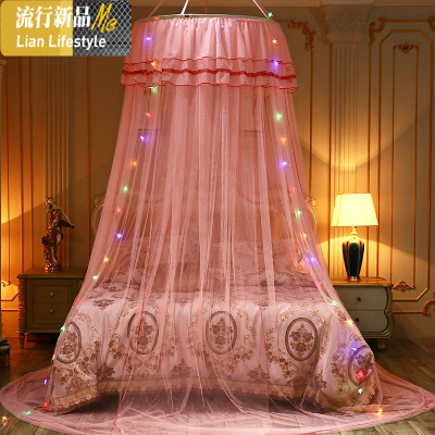 免安装圆顶吊顶蚊帐公主风落地式儿童圆形宫廷蚊帐欧式加密吸顶 三维工匠