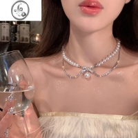 JiMi浪漫出逃~双层蝴蝶结珍珠项链女款轻奢小众优雅贵气锁骨链颈链潮
