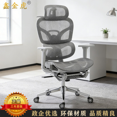 鑫金虎 办公椅人体工学椅办公室午睡网椅电竞椅 灰色4D扶手带脚踏