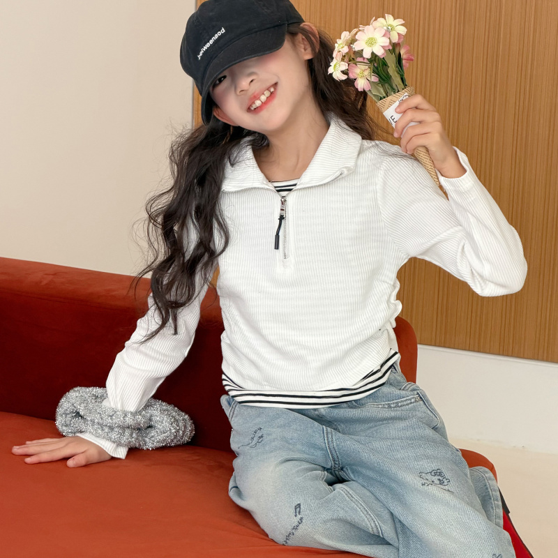 女童长袖T恤2026新款春装儿童衣服潮t女大童洋气韩系假两件打底衫