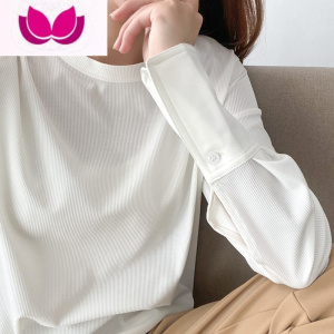 七斓高级感白色T恤女拼接衬衫设计感春宽松长袖内搭打底衫上衣