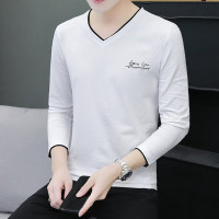 SUNTEK男士长袖T恤鸡心领打底桃尖领上衣棉秋衣胖子宽松汗衫百搭内衣T恤