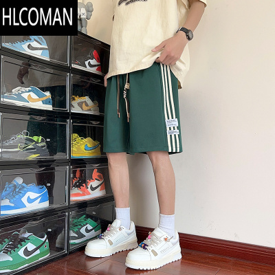 HLCOMAN新款2025夏季男女潮流休闲百搭五分短裤针织拼色短裤宽松男女