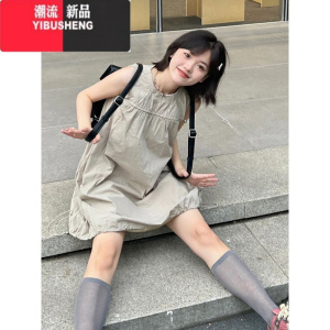 YIBUSHENG纯欲风背心连衣裙女季修身百搭显瘦中长裙小众抽褶A字裙子ins潮