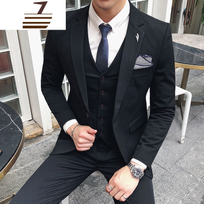 NEWLAKE西服套装男士三件套青年韩版帅气正装小西装修身新郎结婚礼服英伦