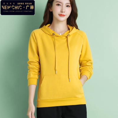 广赫连帽卫衣2020新款女士春秋宽松时尚韩版长袖上衣加绒加厚中长款潮卫衣