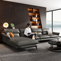虔度现代简约皮质三人沙发大户型客厅家居头层牛皮高弹座垫耐脏易打理