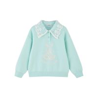 [1件3折]秋季新款女童反领长袖T恤儿童T恤休闲撞色蕾丝花边 落肩袖