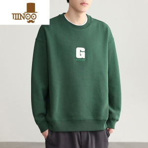 YANXU皱记忆棉 感圆领卫衣男2023新款微宽松套头长袖上衣