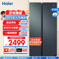 海尔(Haier)616升对开门超薄嵌入冰箱 鲸式储量 黑金净化 双变频一级能效 BCD-616WGHSSEDC9