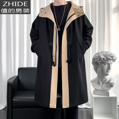 SUNTEK假两件风衣男中长款英伦风坠感过膝机能工装外套德系军官大衣外套风衣