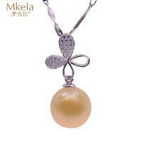 梦克拉 14K金珍珠四叶草吊坠 强光海水珍珠吊坠 四叶草珍珠吊坠 四叶草之恋