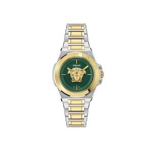 范思哲Versace手表女石英绿色表盘圆形表盘双色表带商务休闲 Black