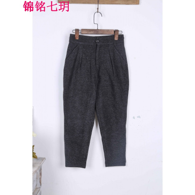锦铭七玥秋季新款条纹罗马裤九分裤黑色裤子宽松西装裤哈伦女士休闲