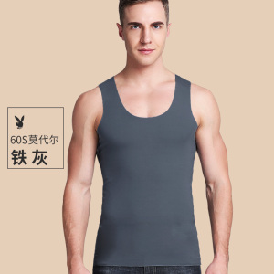 花花公子纯白色男士背心莫代尔打底内穿无痕跨栏汗衫健身冰丝吊带