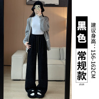 加绒阔腿裤女秋冬季新款垂感宽松慵懒休闲小个子直筒毛呢裤子