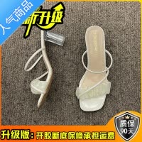 SUNTEK透明仙女风高跟鞋2023夏新款水晶粗跟凉鞋女网红配裙子温柔凉拖鞋