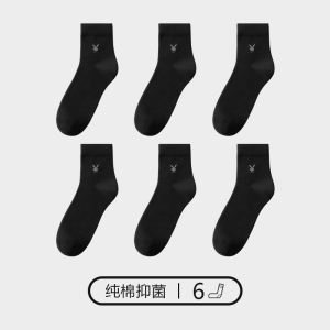 花花公子男士袜子男纯棉中筒防臭吸汗短袜夏季抗菌全棉长袜男薄款