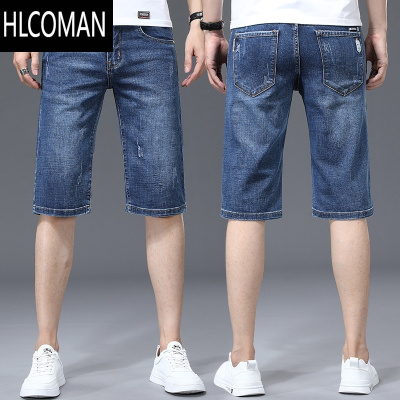 HLCOMAN夏季薄款牛仔短裤男宽松潮流休闲五分裤2024新款男士弹力中裤裤子