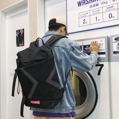 NEWLAKE帆布书包男时尚潮流大容量日韩个性街头旅行电脑背包学生双肩包旅行包