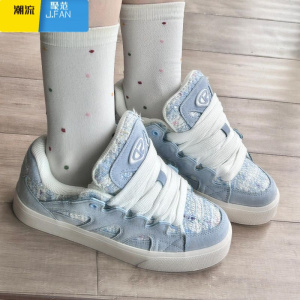 聚范海风蓝字母底小香风滑板鞋女ins国潮高街休闲鞋设计感面包鞋