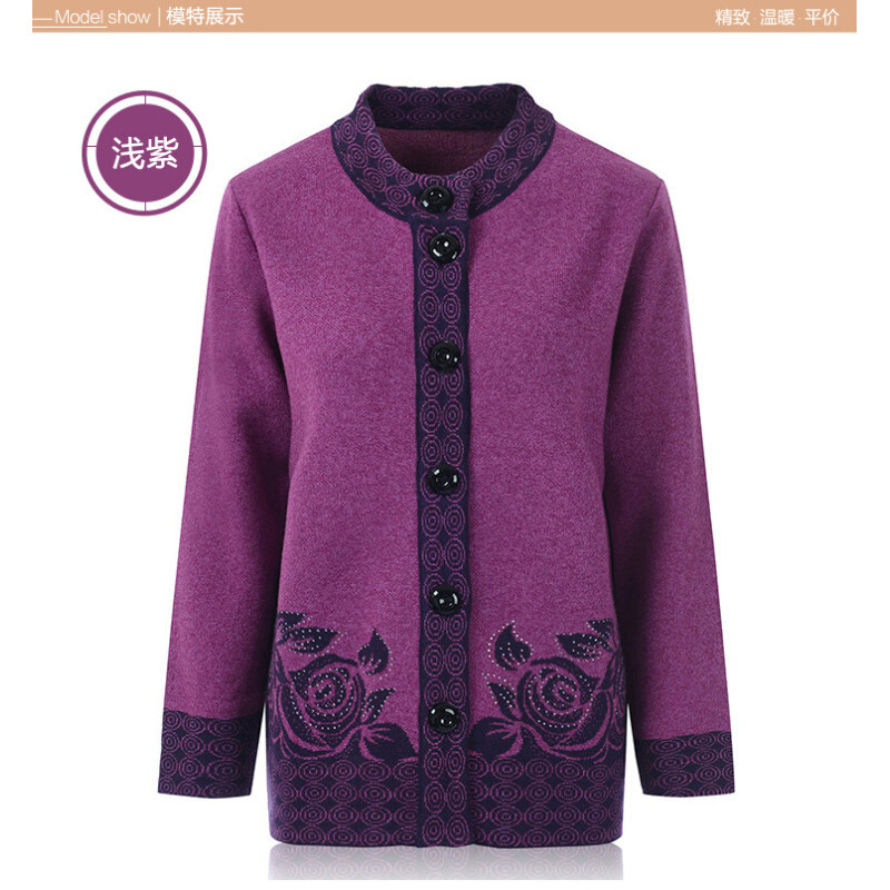 ao)颂姬秋冬款中老年女装毛衣开衫妈妈装加肥大码老人开襟羊毛衫全身