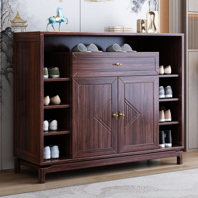 青木川 简约现代新中式实木鞋柜收纳柜一体客厅家用入户门口大容量过道走廊置物架三门收纳储物柜矮柜