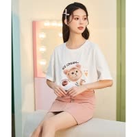 [2.5折价59元]唐狮夏季新款情侣装短袖T恤卡通可爱男女套头衫休闲白色打底G