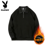花花公子新款高品质加绒翻领卫衣男美式复古重磅350克卫衣男2025秋冬宽松休闲卫衣男