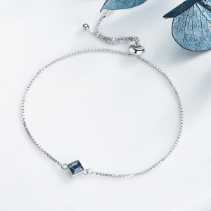 鑫铂尼925纯银手链简约个性新款女生手饰饰品女士学生采用施华洛世奇元素水晶情人节520礼物送女生女友闺蜜姐妹 方钻水晶手链