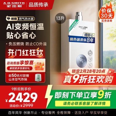 AO史密斯佳尼特13升燃气热水器佳尼特 不锈钢换热器8年包换 精控恒温 抗风防冻JSQ26-TC1