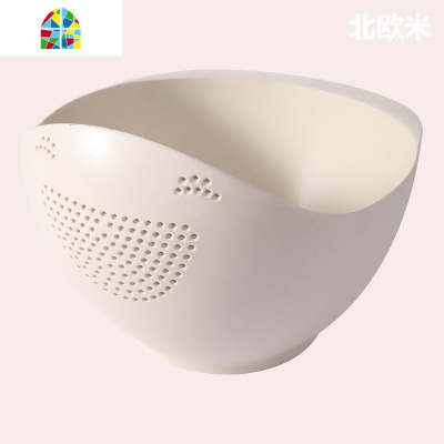 竹纤维厨房洗米筛漏家用子洗菜盆水果滤水箩 FENGHOU 粉绿色洗菜篮洗菜篮