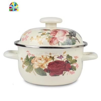 加厚珐琅锅大容量26cm汤锅燃气通用家用双耳炖锅 汤锅 FENGHOU 大玫瑰花26cm搪瓷锅