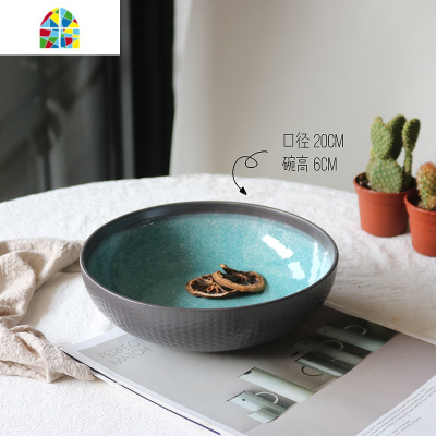 简约北欧ins孔雀蓝陶瓷餐具套装家用碗盘套具创意网红轻奢西餐盘 FENGHOU 面碗 3件