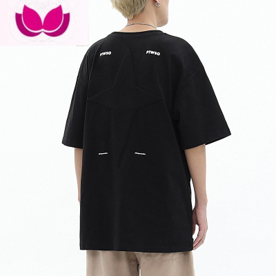 七斓美式高街vibe字母印花短袖t恤男潮牌小众设计感贴布十字星体恤衫