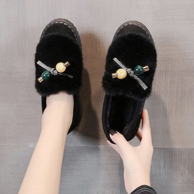 七色王国毛毛鞋女冬外穿2020新款韩版加绒豆豆鞋女百搭浅口懒人鞋一脚蹬鞋休闲鞋