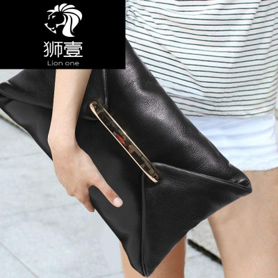 狮壹（Lionone）欧美时尚真皮手拿包潮女个性大手包宴会手抓包大容量软皮夹包2019