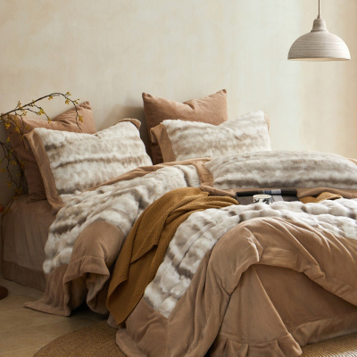 高克重柔软兔毛绒四件套秋冬牛奶绒床品撸毛感无静电保暖被套