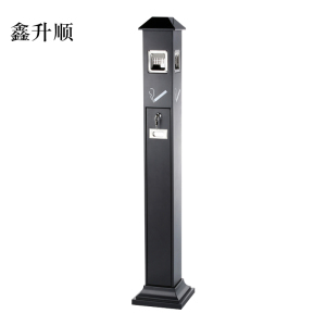 鑫升顺不锈钢垃圾桶烟蒂柱灭烟桶带烟灰缸室外电梯口立式屋顶式黑色烤漆烟灰柱