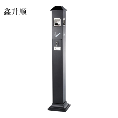 鑫升顺不锈钢垃圾桶烟蒂柱灭烟桶带烟灰缸室外电梯口立式屋顶式黑色烤漆烟灰柱